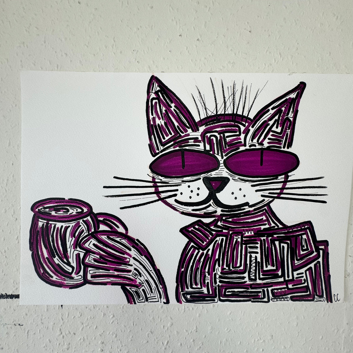 A4 Tekening “De Kat die Koffie Dronk”